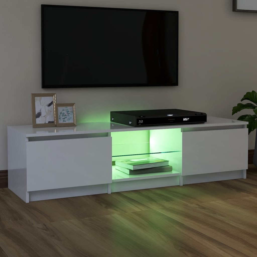 vidaXL TV-benk med LED-lys høyglans hvit 140x40x35,5 cm