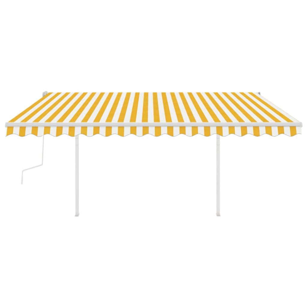 vidaXL Manuell uttrekkbar markise med stolper 4x3 m gul og hvit