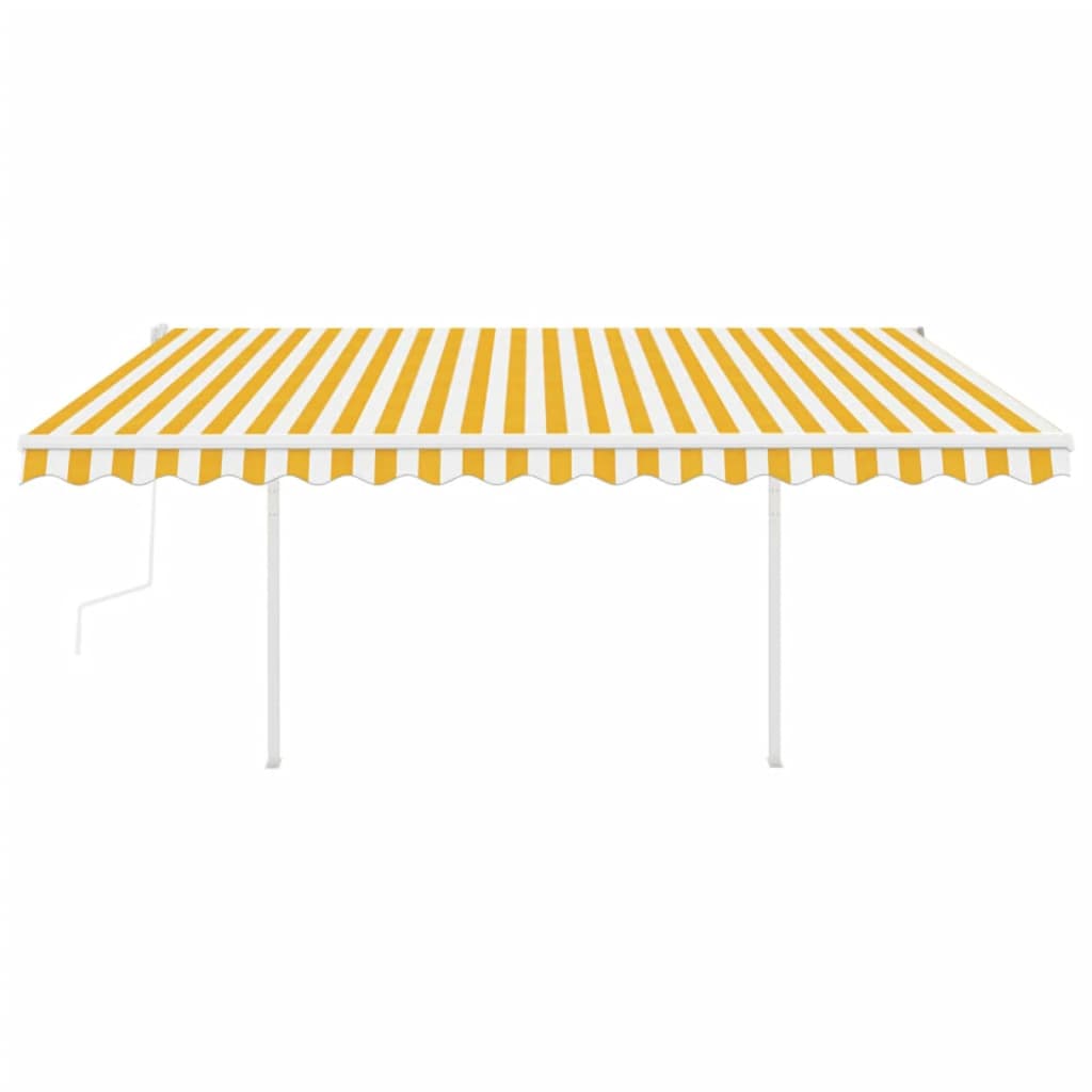 vidaXL Manuell uttrekkbar markise med stolper 4x3,5 m gul og hvit