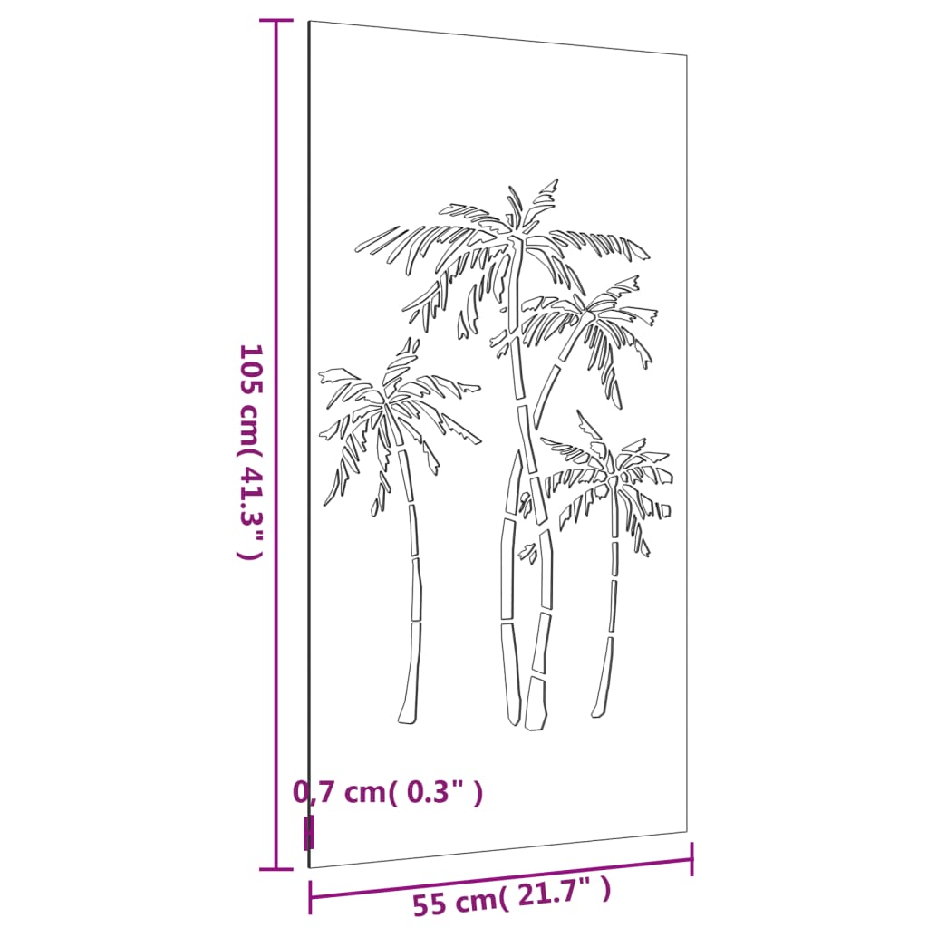 vidaXL Veggdekorasjon til hage 105x55 cm cortenstål palmetre-design