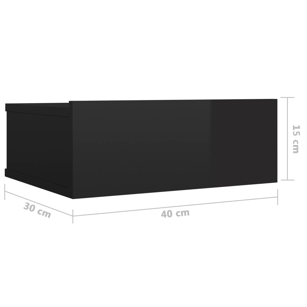 vidaXL Flytende nattbord 2 stk høyglans svart 40x30x15 cm sponplate