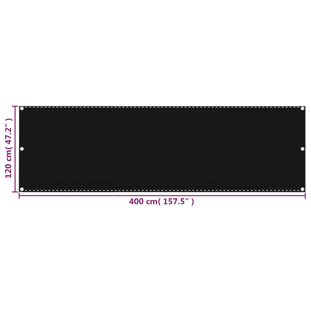 vidaXL Balkongskjerm svart 120x400 cm HDPE