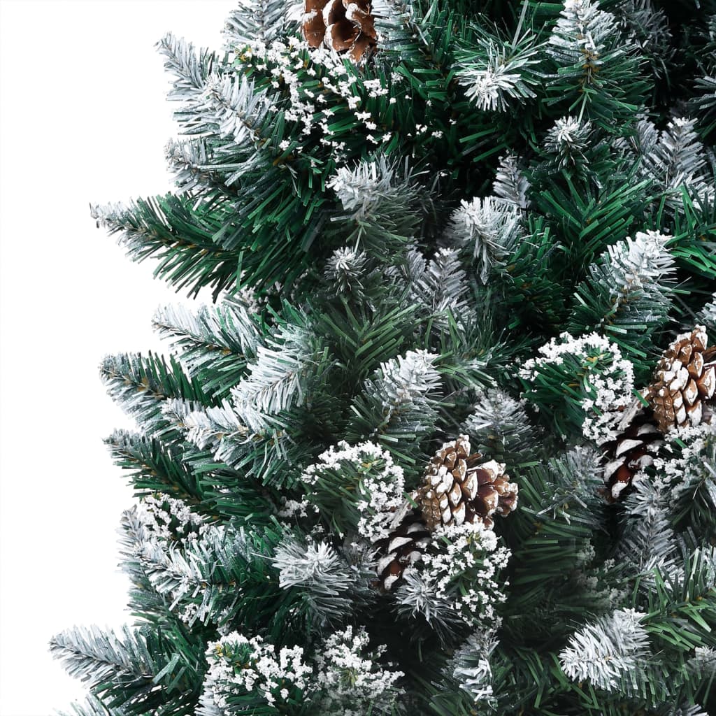 vidaXL Kunstig juletre med LED og furukongler og hvit snø 180 cm
