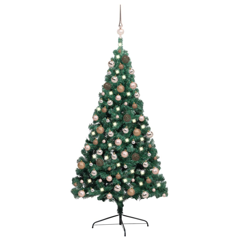 vidaXL Forhåndsbelyst kunstig halvt juletre med kulesett grønn 240 cm