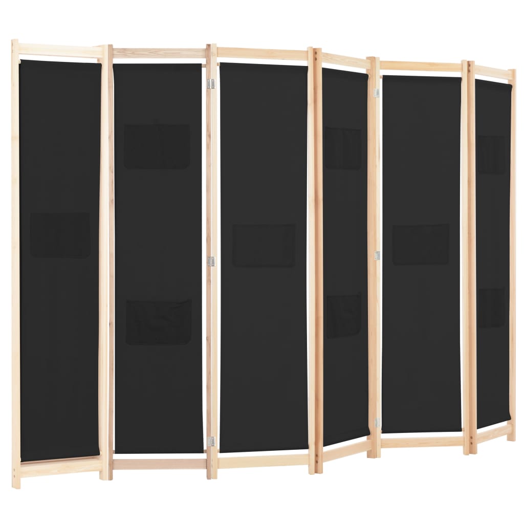 vidaXL Romdeler 6 paneler svart 240x170x4 cm stoff