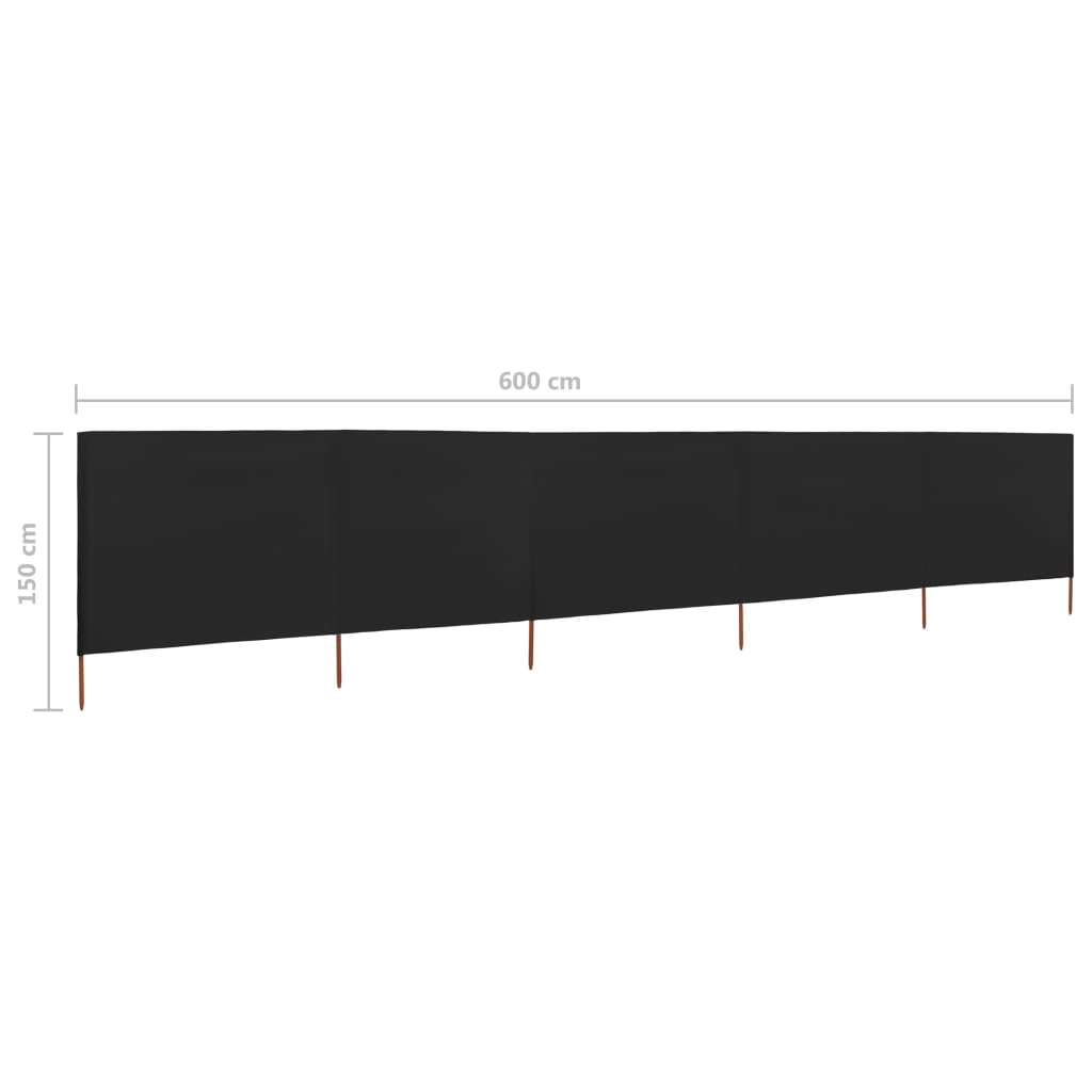 vidaXL Vindskjerm 5 paneler stoff 600x120 cm svart
