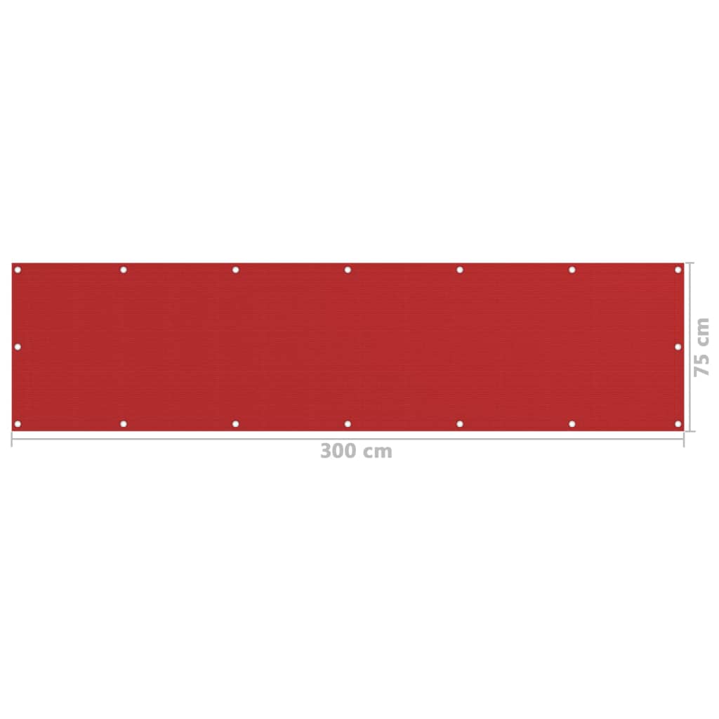 vidaXL Balkongskjerm rød 75x300 cm HDPE