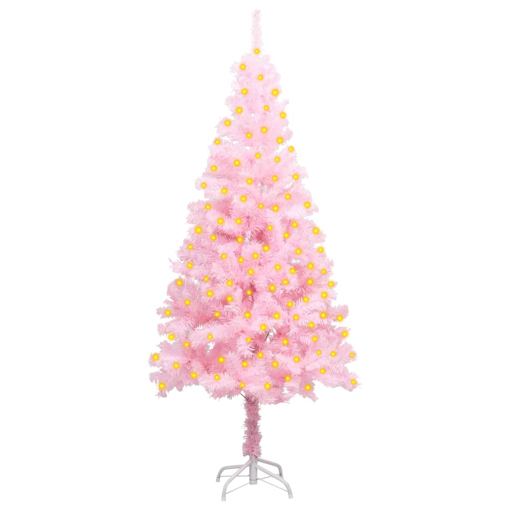 vidaXL Forhåndsbelyst kunstig juletre med stativ rosa 150 cm PVC