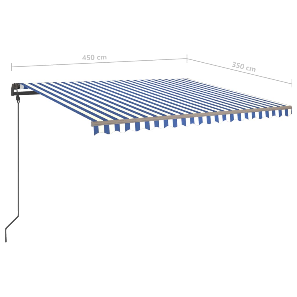 vidaXL Automatisk uttrekkbar markise med stolper 4,5x3,5 m blå og hvit