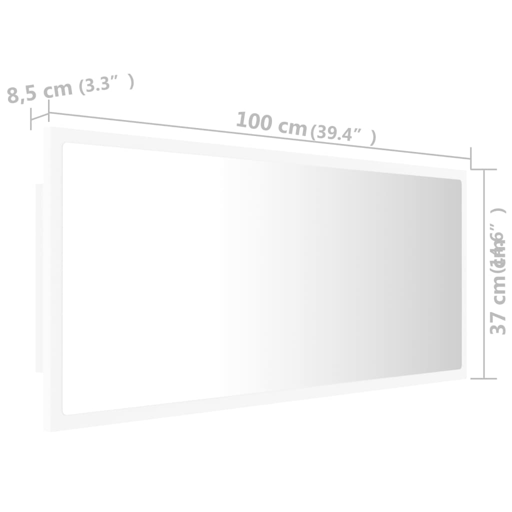 vidaXL Baderomsspeil LED 100x8,5x37 cm sponplate hvit