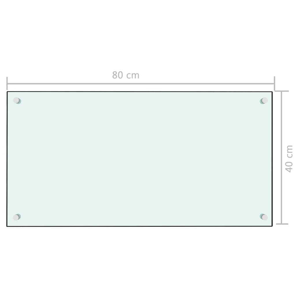 vidaXL Kjøkkenplate hvit 80x40 cm herdet glass