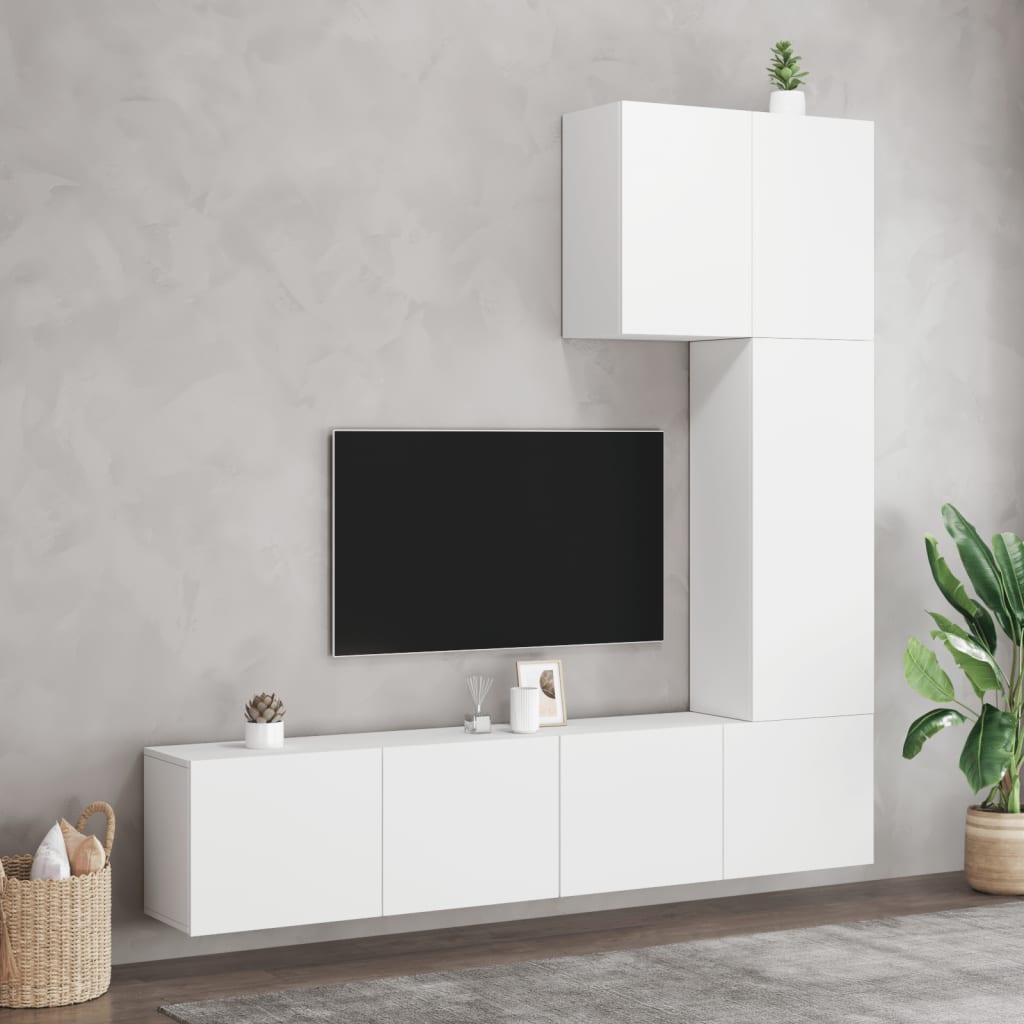 vidaXL Vegghengte TV-enheter 5 deler hvit konstruert tre