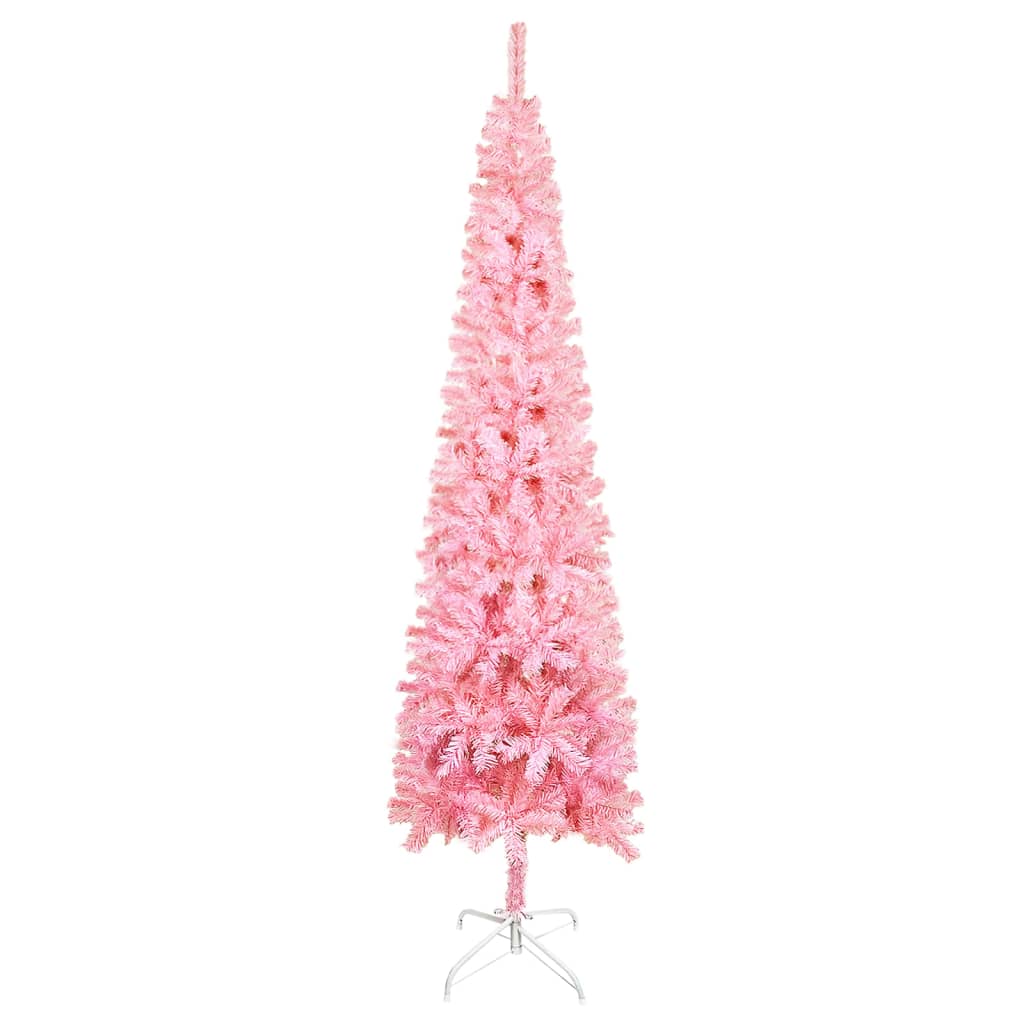 vidaXL Slankt juletre med LED og kulesett rosa 210 cm