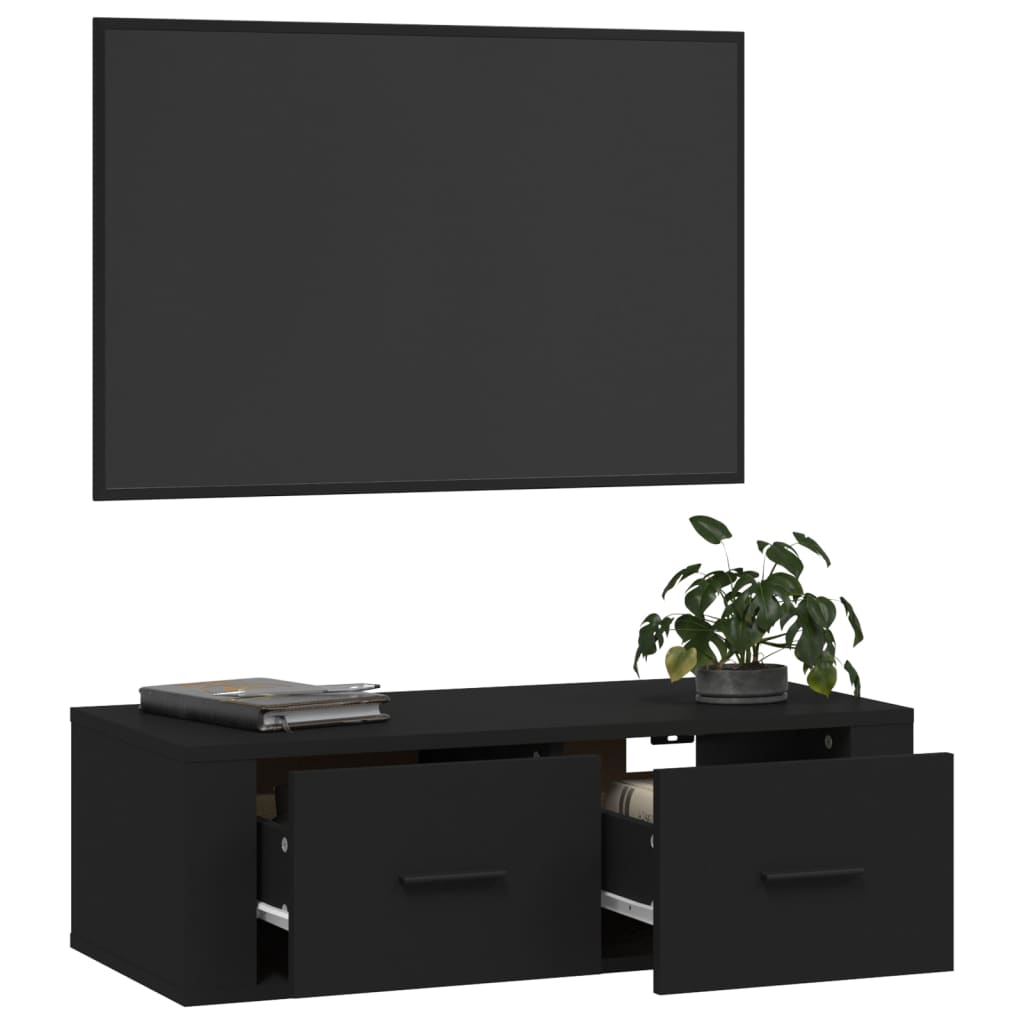 vidaXL Hengende TV-benk svart 80x36x25 cm konstruert tre