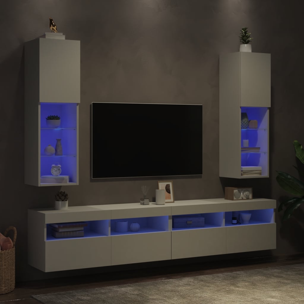 vidaXL TV-benker med LED-lys 2 stk hvit 30,5x30x102 cm