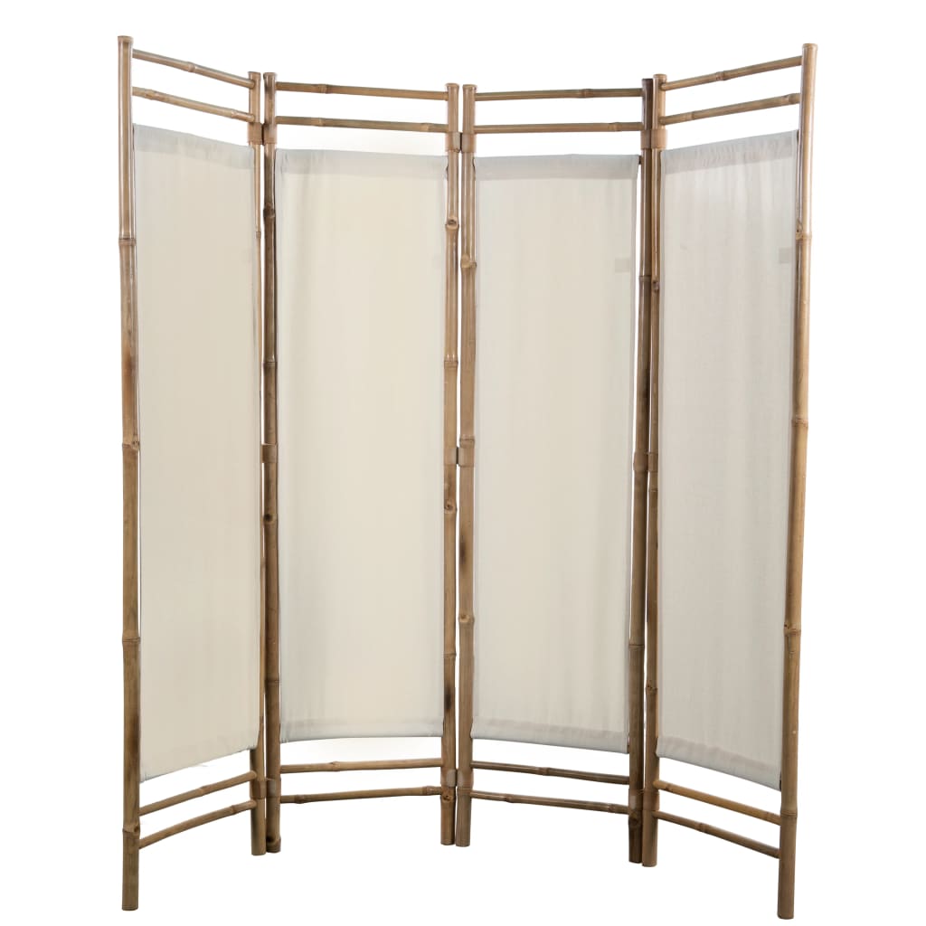 vidaXL Sammenleggbar romdeler 4-paneler bambus og lerret 160 cm