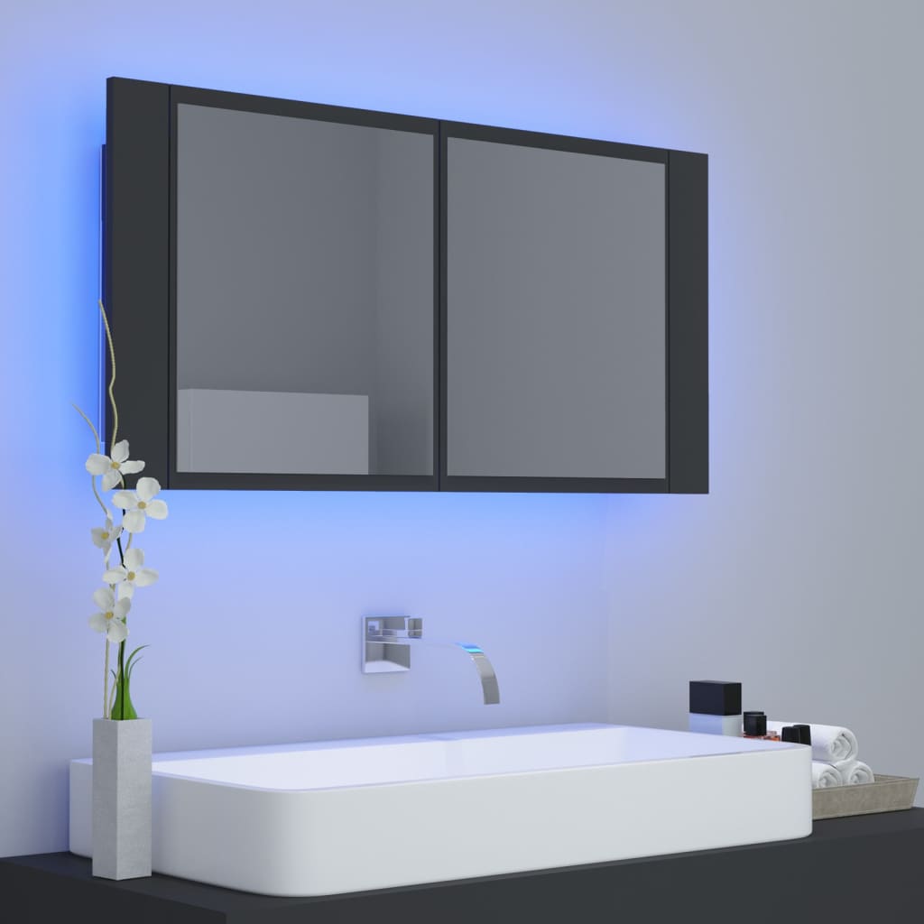 vidaXL LED-speilskap til baderom grå 90x12x45 cm akryl