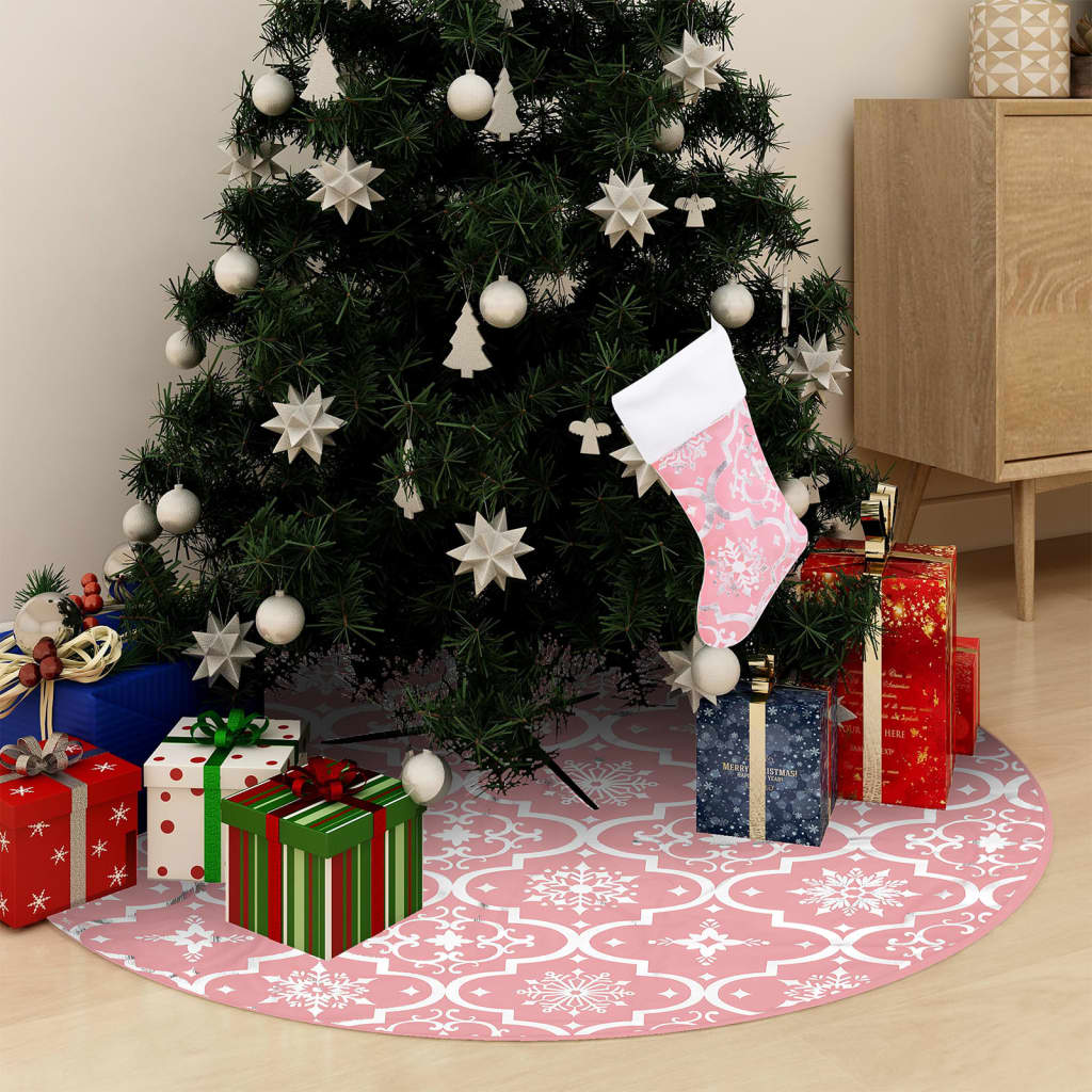 vidaXL Luksus juletreskjørt med sokk rosa 150 cm stoff