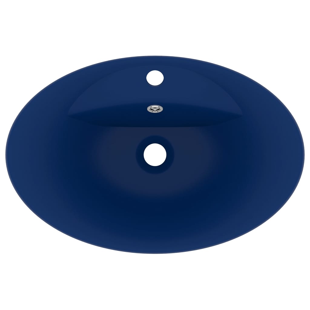 vidaXL Luksuriøs servant overløp oval matt mørkeblå 58,5x39cm keramisk