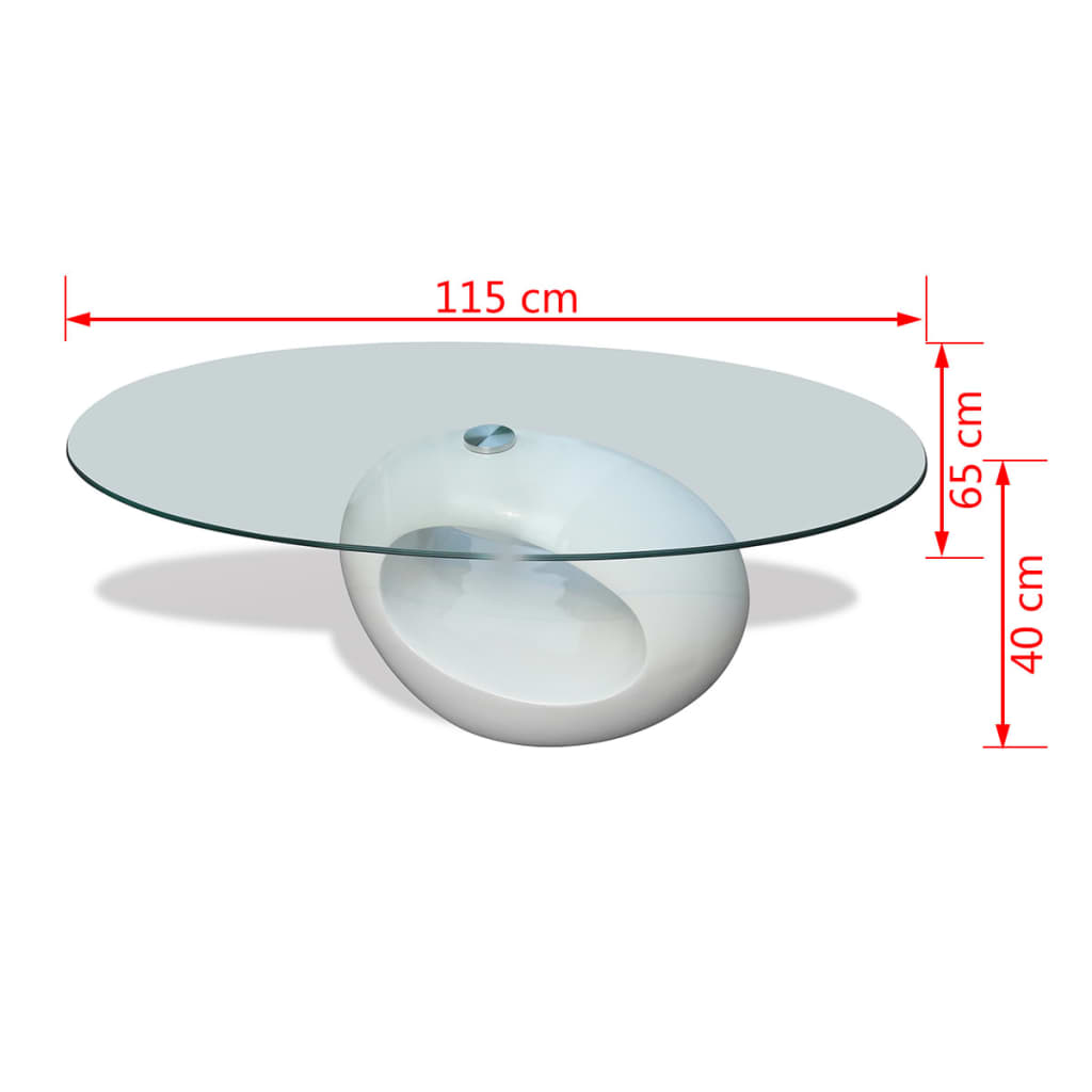 vidaXL Salongbord med oval glassflate høyglans hvit