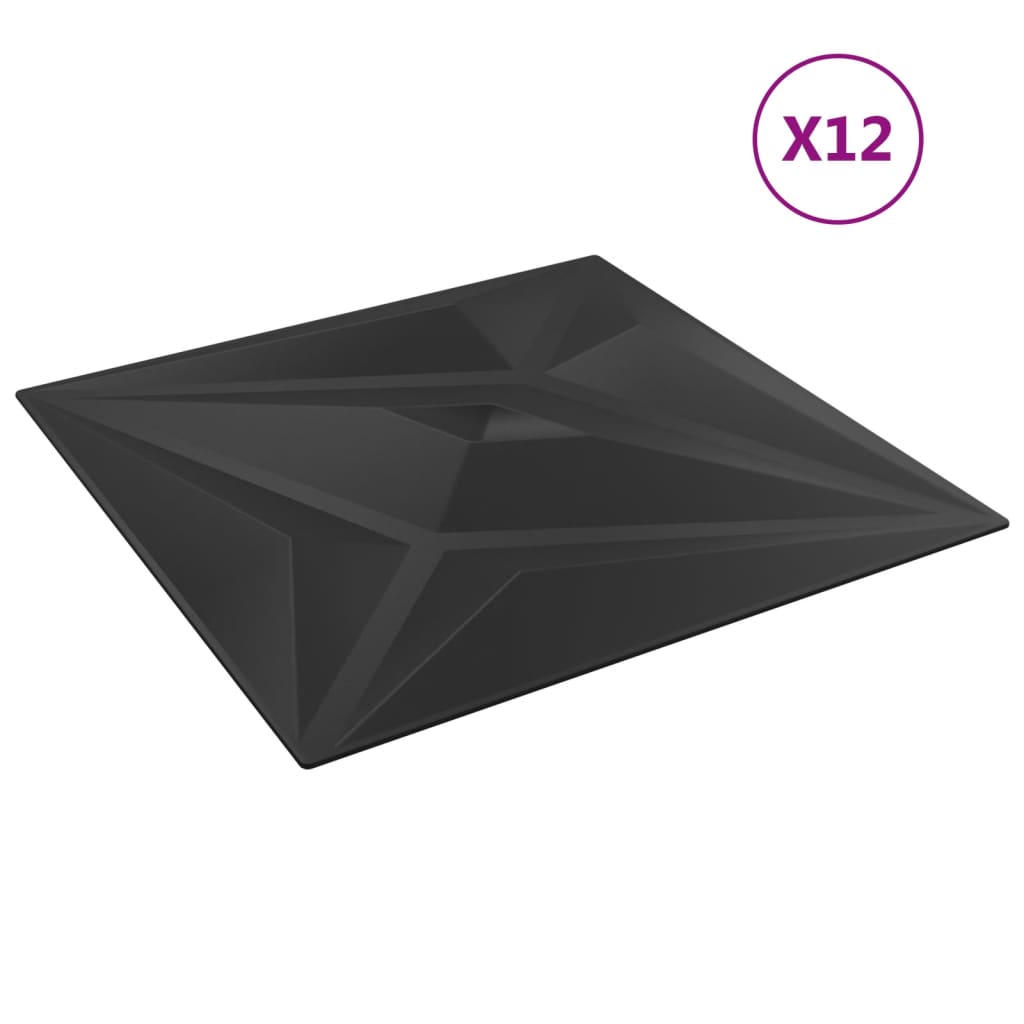 vidaXL Veggpaneler 12 stk svart 50x50 cm XPS 3 m² stjerne
