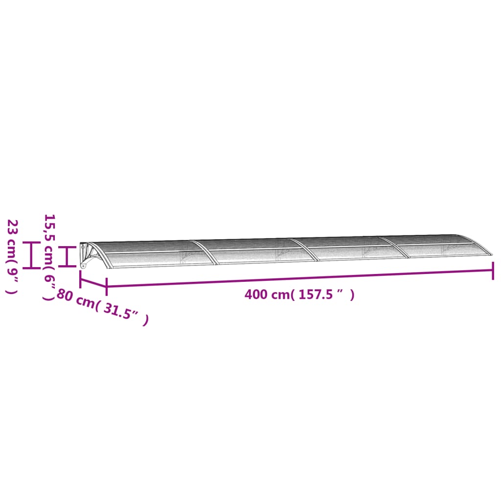 vidaXL Skjermtak grå og gjennomsiktig 400x75 cm polykarbonat