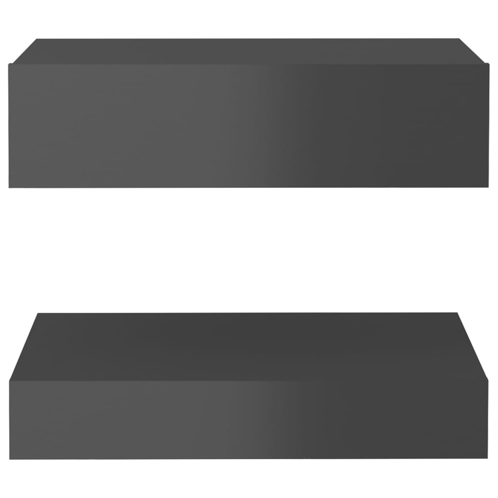 vidaXL Nattbord 2 stk høyglans grå 60x35 cm sponplate