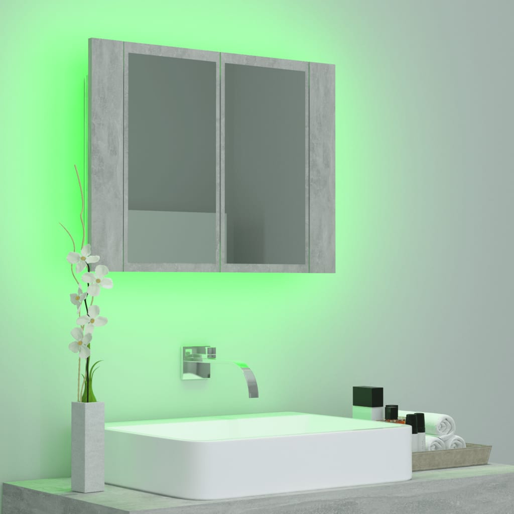 vidaXL LED-speilskap betonggrå 60x12x45 cm akryl