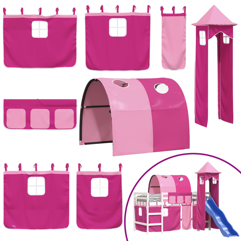 vidaXL Køyeseng for barn med tårn rosa 80x200 cm heltre furu