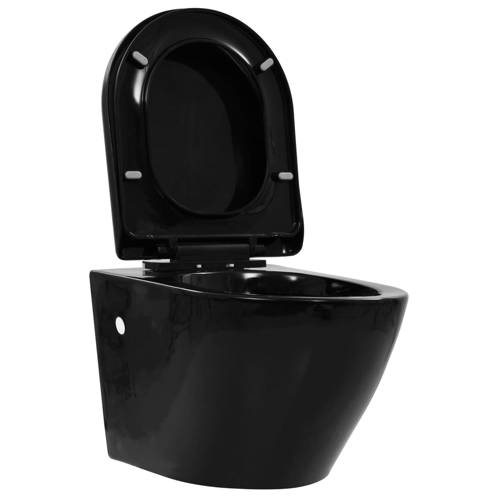 vidaXL Vegghengt toalett med skjult sisterne svart keramikk