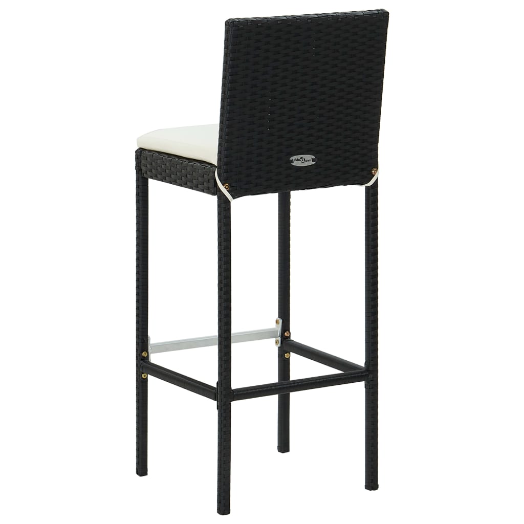 vidaXL Utendørs barstoler med puter 2 stk svart polyrotting