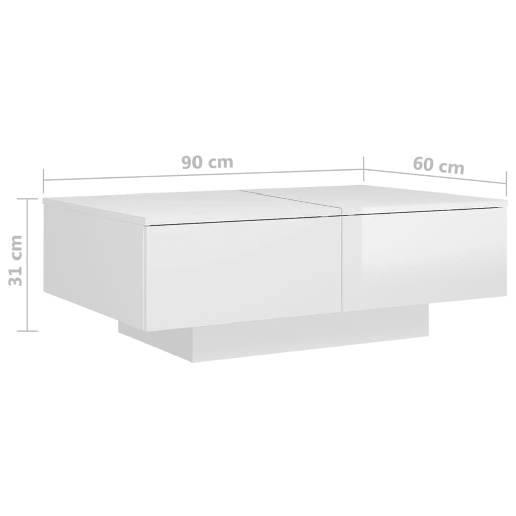 vidaXL Salongbord høyglans hvit 90x60x31 cm sponplate