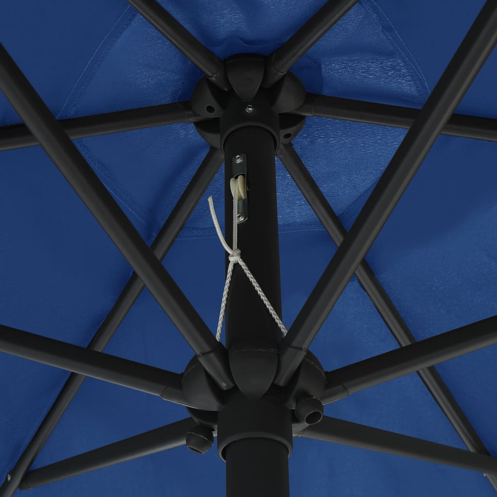 vidaXL Parasoll med LED-lys og aluminiumsstang 270 cm asurblå