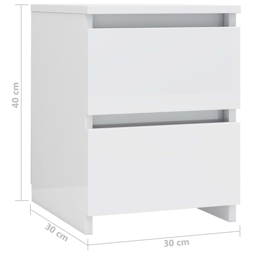 vidaXL Nattbord høyglans hvit 30x30x40 cm sponplate
