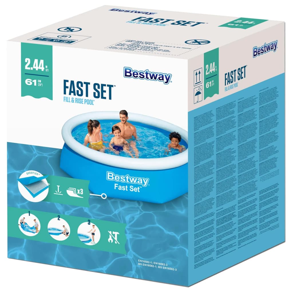 Bestway Oppblåsbart svømmebasseng Fast Set rundt 244x66 cm 57265