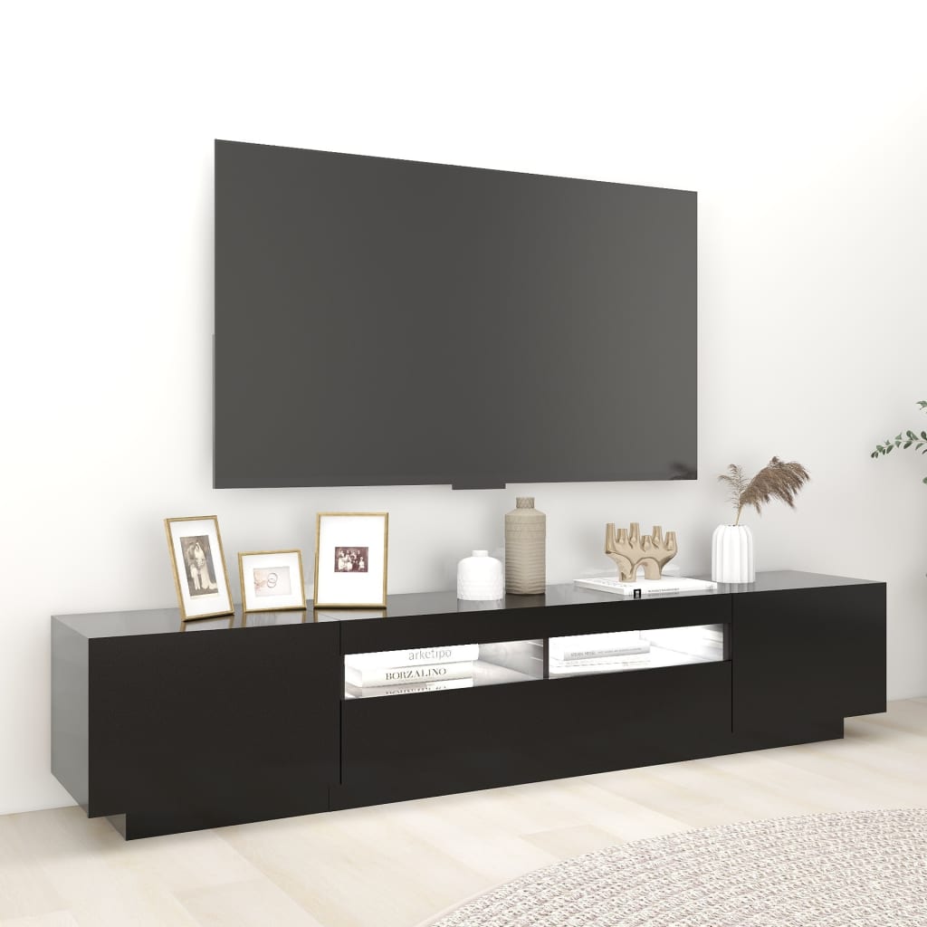 vidaXL TV-benk med LED-lys svart 200x35x40 cm