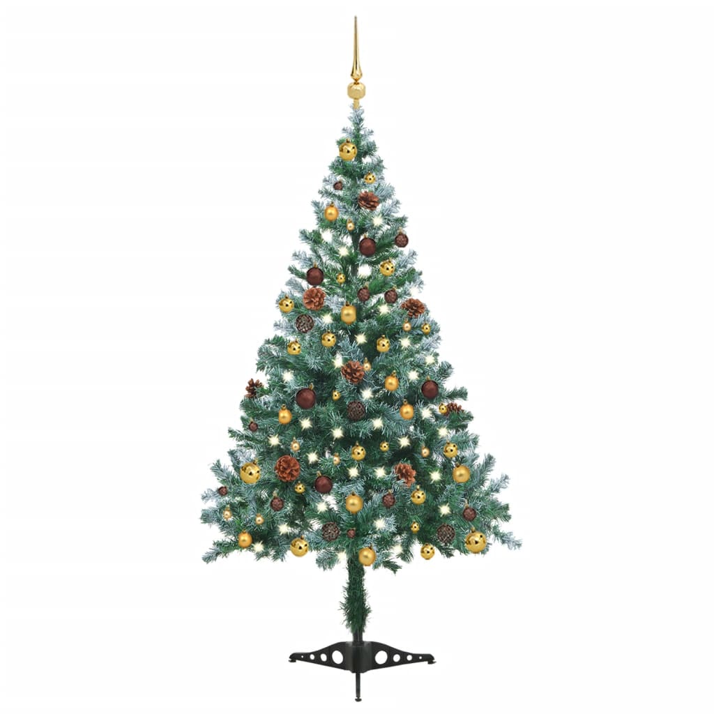 vidaXL Forhåndsbelyst frostet juletre med kulesett og kongler 150 cm
