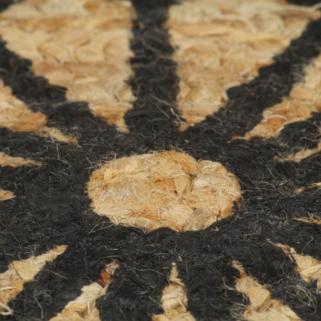 vidaXL Håndlaget juteteppe med svart mønster 150 cm