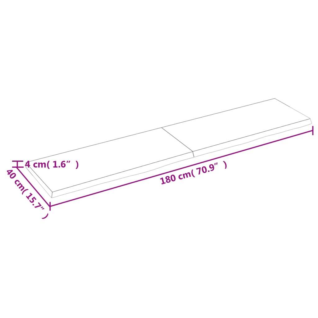 vidaXL Benkeplate til bad 180x40x(2-4) cm ubehandlet heltre