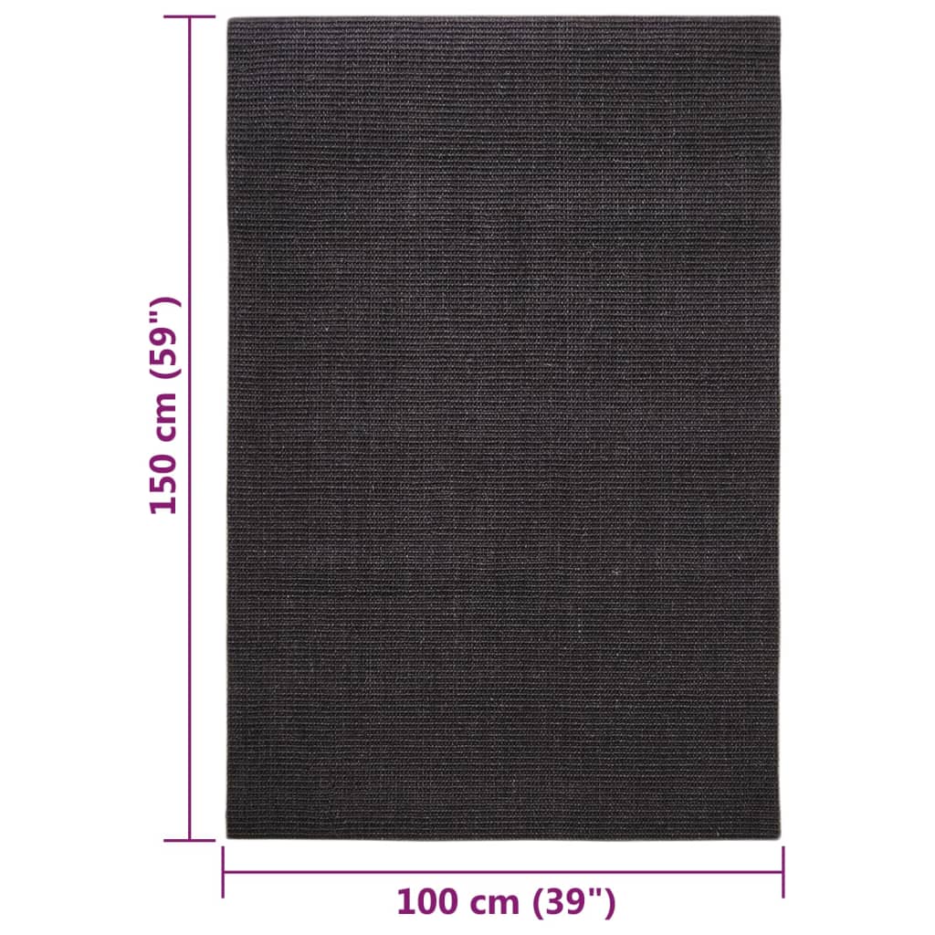 vidaXL Teppe naturlig sisal 100x150 cm svart