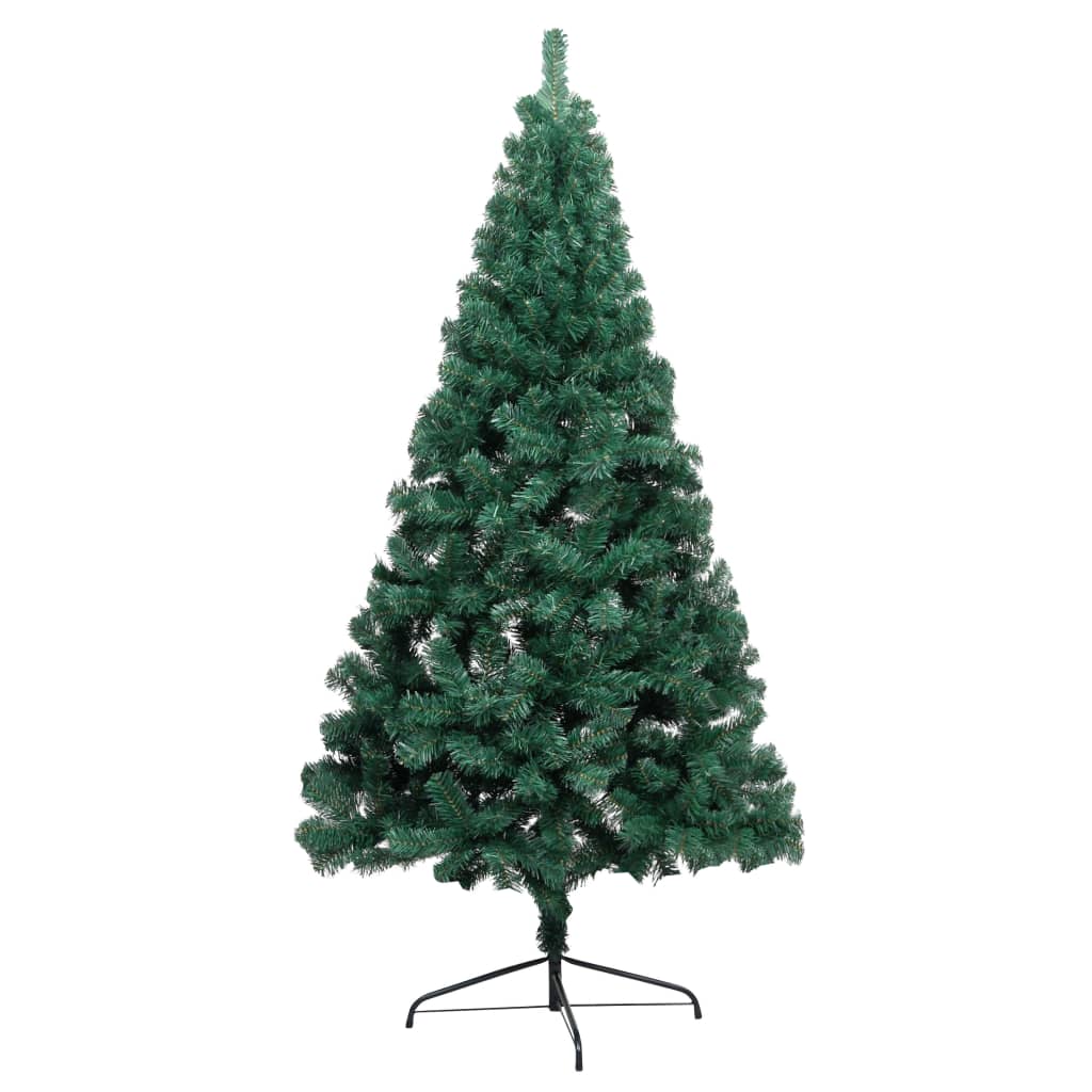 vidaXL Kunstig halvt juletre med LED og kulesett 210 cm grønn