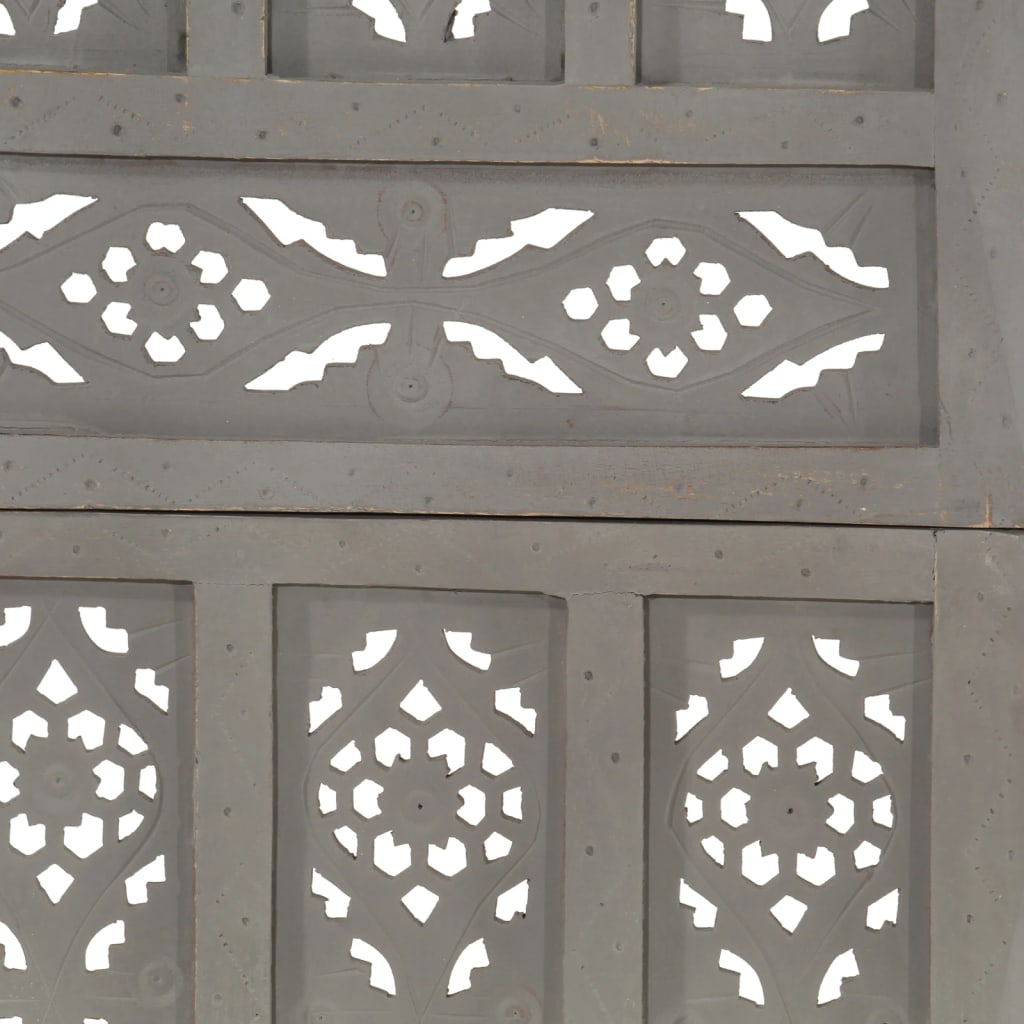 vidaXL Romdeler håndskåret 5 paneler grå 200x165 cm heltre mango