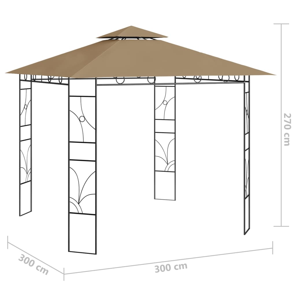 vidaXL Paviljong 3x3x2,7 m gråbrun 160 g/m²