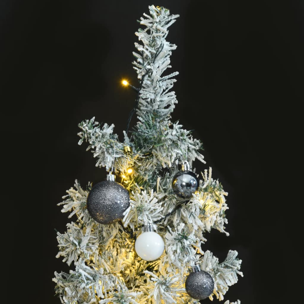 vidaXL Slankt juletre med 300 LED og kulesett flokket snø 300 cm