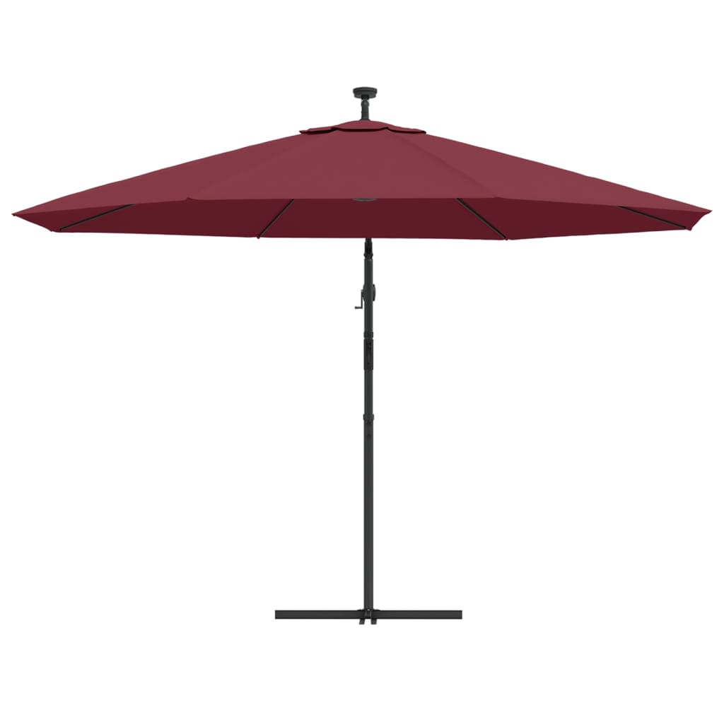 vidaXL Utendørs parasoll med LED-lys vinrød 350 cm
