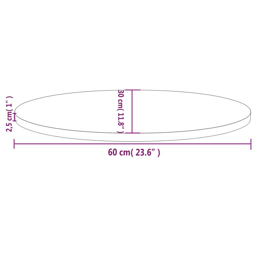 vidaXL Bordplate 60x30x2,5 cm heltre furu oval