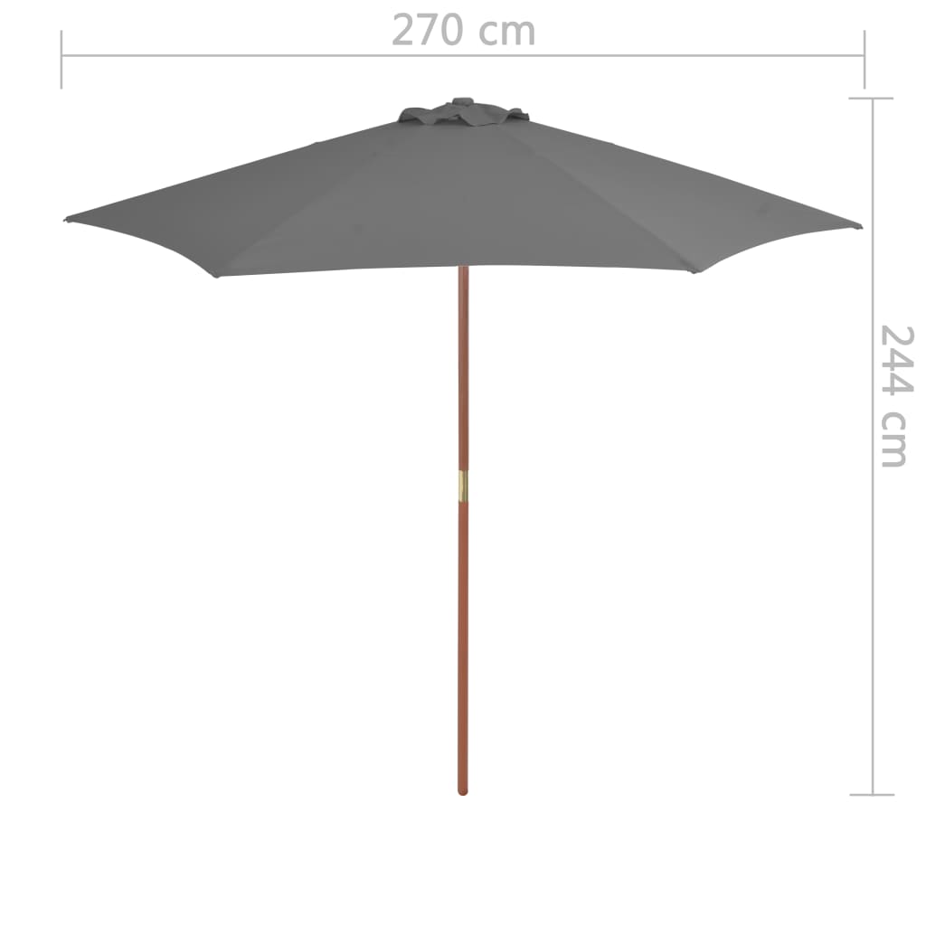 vidaXL Parasoll med trestang 270 cm antrasitt