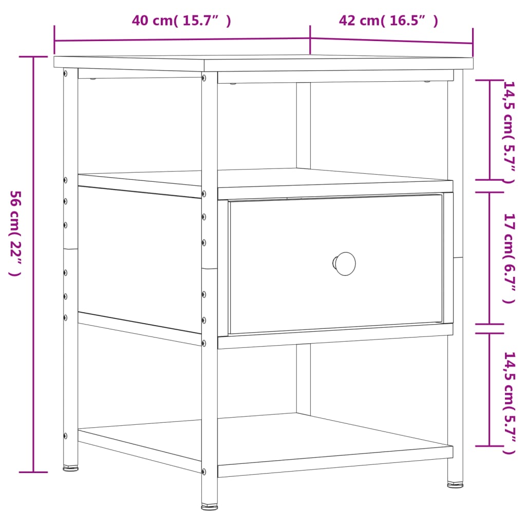 vidaXL Nattbord grå sonoma 40x42x56 cm konstruert tre