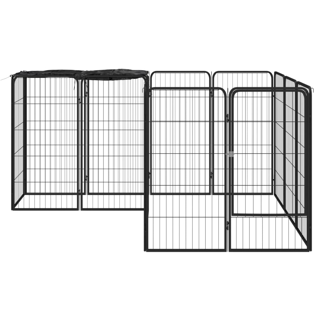 vidaXL Hundegrind med 14 paneler svart 50x100 cm pulverlakkert stål
