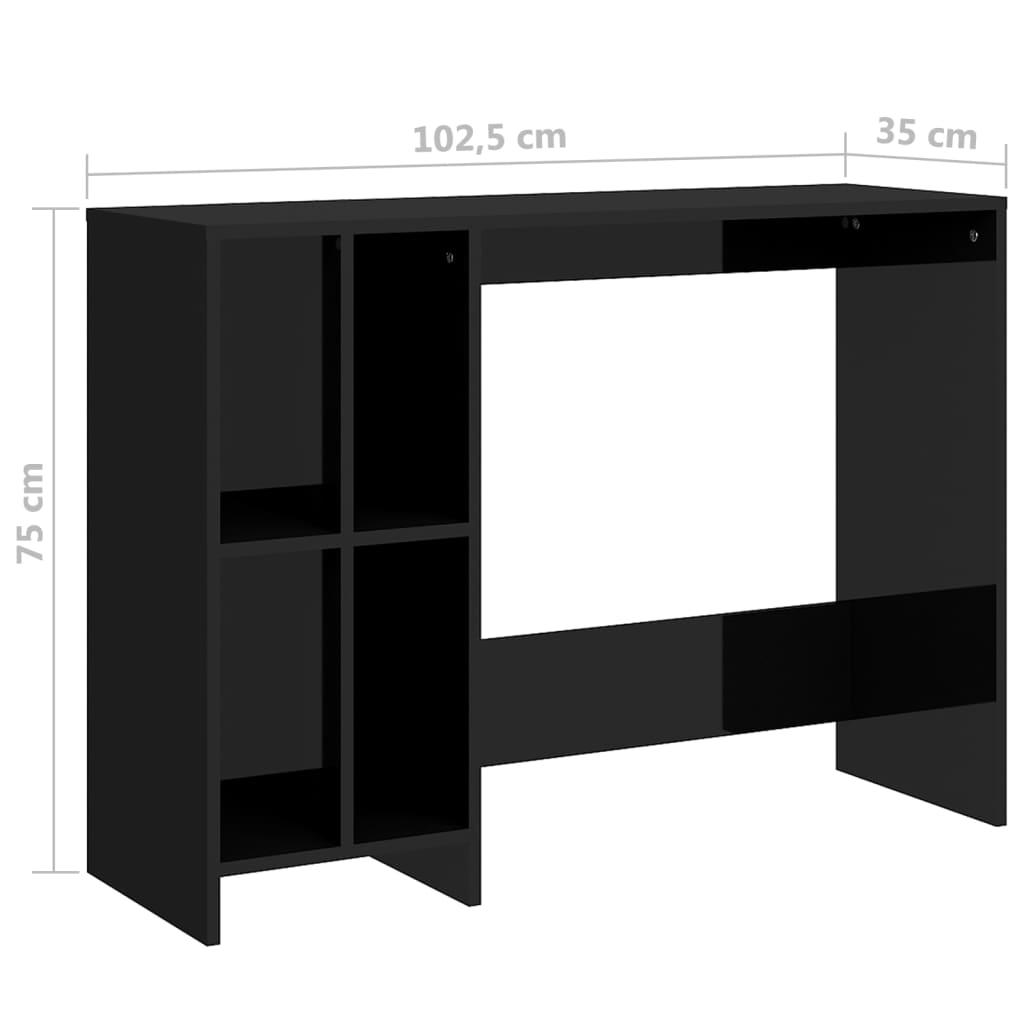 vidaXL Laptopbord høyglans svart 102,5x35x75 cm sponplater